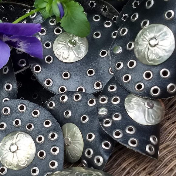 vintage 80s sterling silver boho black leather belt 🎈HOST PICK🎈 - Picture 5 of 10